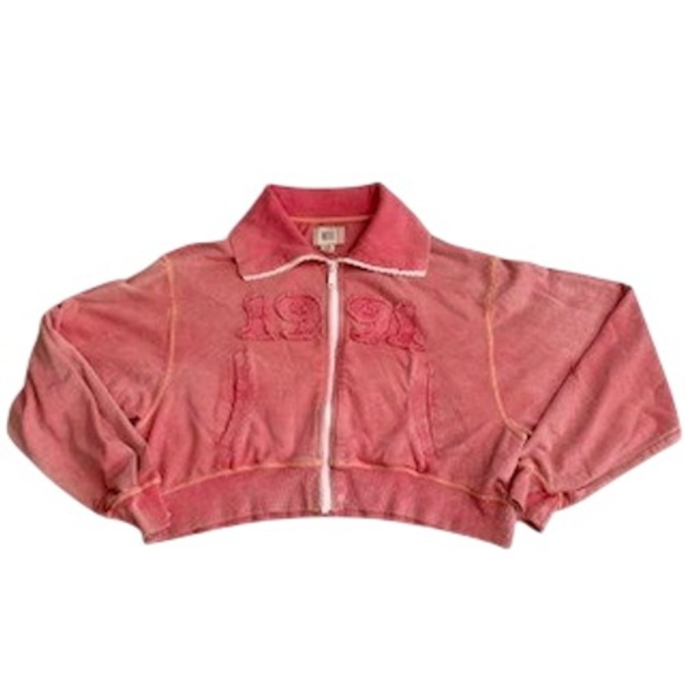 BDG Urban Outfitters Pink Acid Wash Cropped Zip Up Sweatshirt 1991 Graphic Med